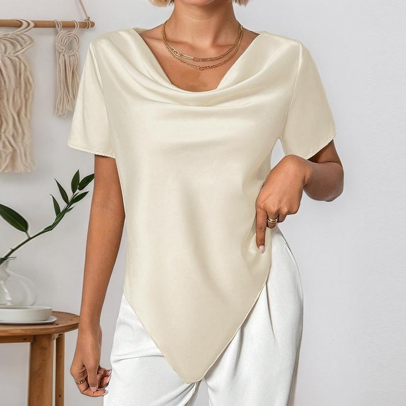 ZANZEA Damen Elegante Wasserfallausschnitt Kurzarm Unregelmäßiger Saum Bluse 3XL von Joom DACH