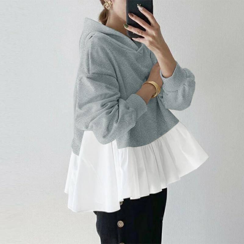 ZANZEA Damen Herbst Colorblock Langarm Kapuzen-Sweatshirts 2XL grau von Joom DACH