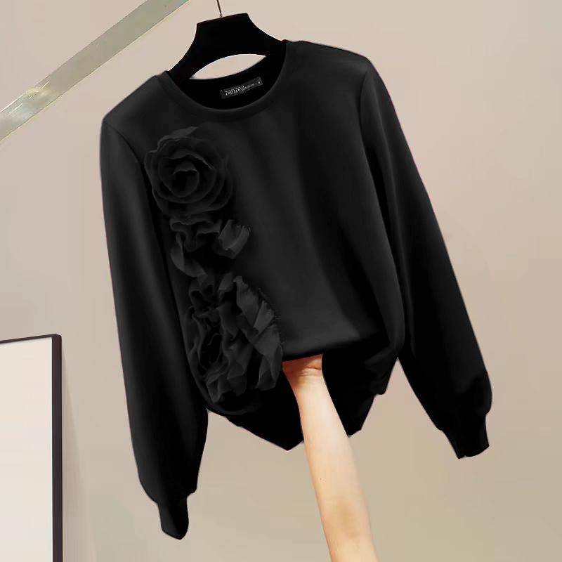 ZANZEA Damen Herbstmode Rundhals Langarm 3D Blumen Dünne Pullover Sweatshirts 3XL schwarz von Joom DACH