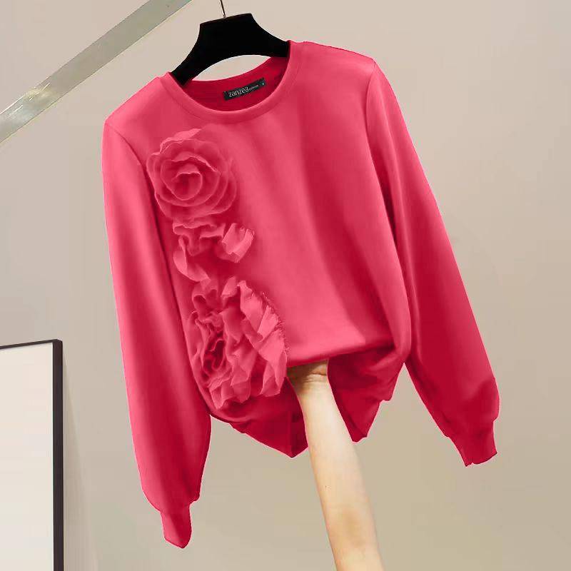 ZANZEA Damen Herbstmode Rundhals Langarm 3D Blumen Dünne Pullover Sweatshirts 4XL hellrosa von Joom DACH