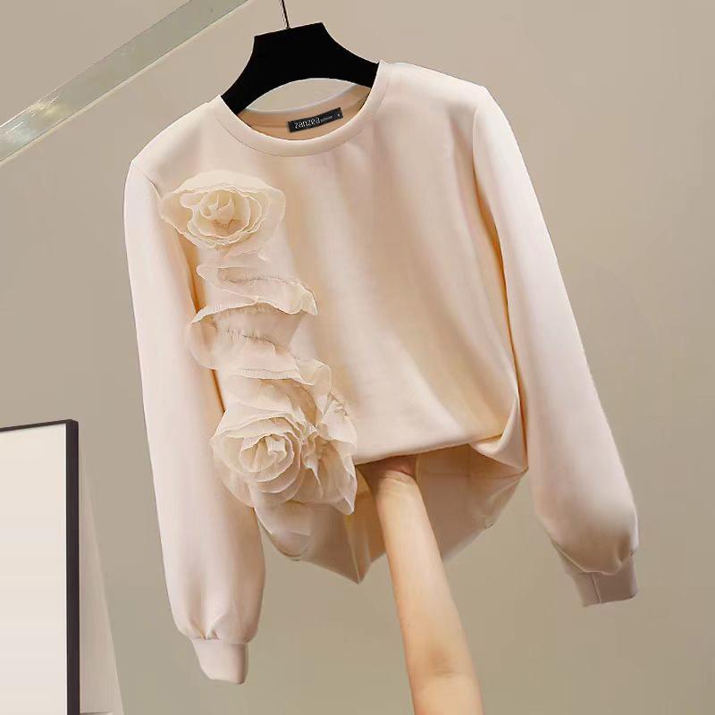 ZANZEA Damen Herbstmode Rundhals Langarm 3D Blumen Dünne Pullover Sweatshirts 4XL khaki von Joom DACH