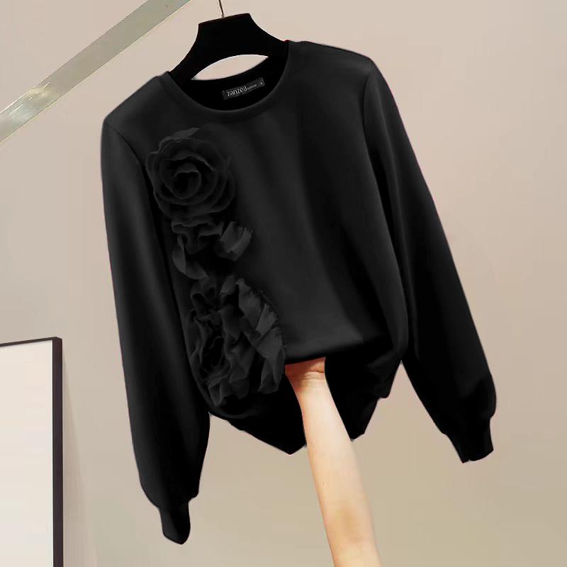 ZANZEA Damen Herbstmode Rundhals Langarm 3D Blumen Dünne Pullover Sweatshirts S schwarz von Joom DACH