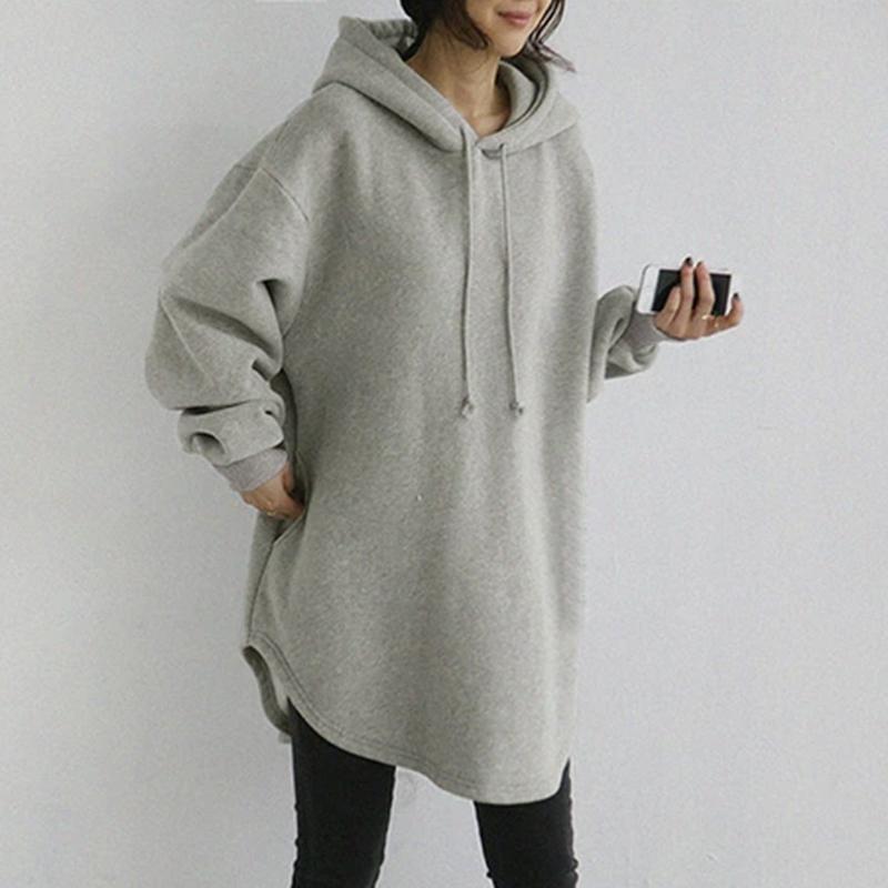 ZANZEA Damen Hoodies Sweatshirt Herbst Winter Langarm Baggy Pullover Hoody Tops L grau von Joom DACH