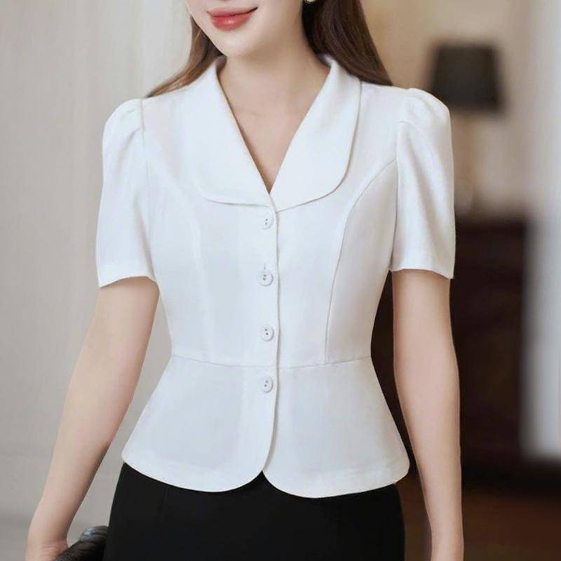 ZANZEA Damen Klassischer Kragen Sommer Freizeit Kurzarm Bluse 5XL weiß von Joom DACH