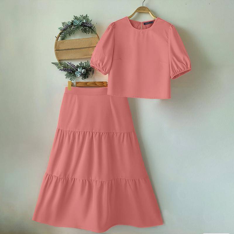 ZANZEA Damen Kurzarmbluse und Lange Röcke Sommer Zweiteiler Anzugsets XL rosa von Joom DACH