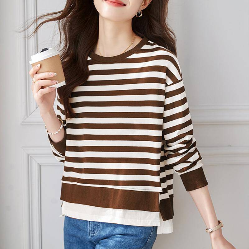 ZANZEA Damen Lässig Rundhals Langarm Herbst Streifen Patchwork Bluse 2XL von Joom DACH