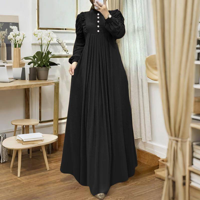 ZANZEA Damen Lässig Rundhals Locker Langarm Kaftan Langes Kleid 5XL schwarz von Joom DACH