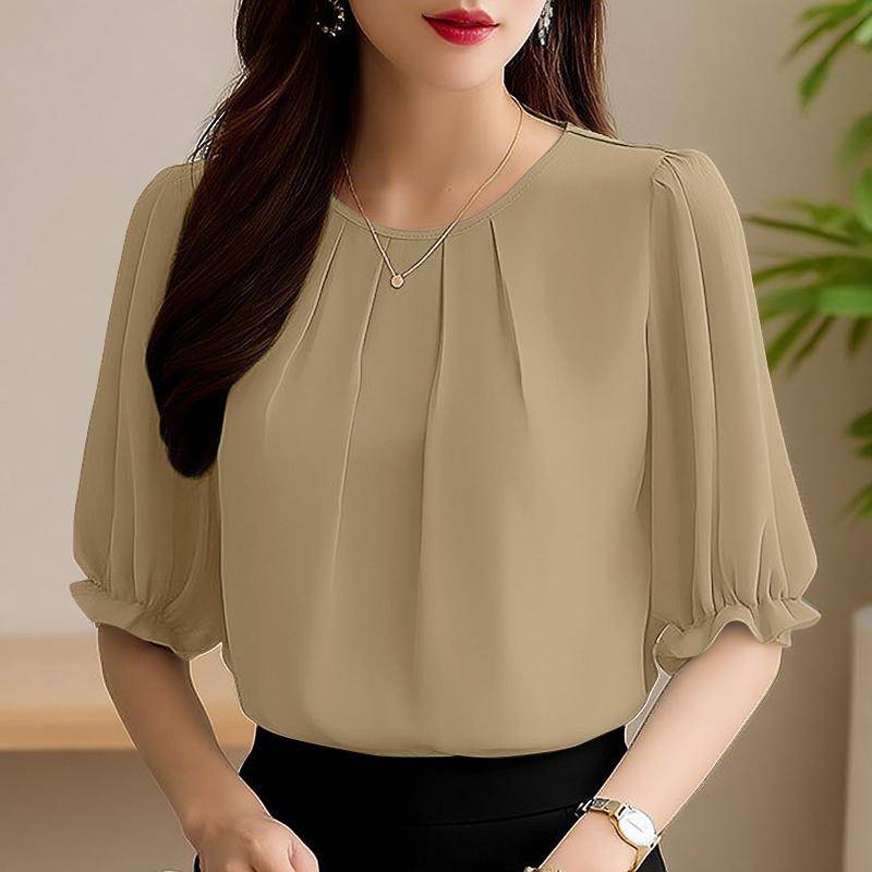 ZANZEA Damen Lässig Rundhals Locker Sommer Halbarm Bluse L khaki von Joom DACH