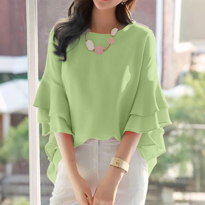 ZANZEA Damen Lässig Rundhals Rüschenärmel Locker Bluse 2XL grün von Joom DACH