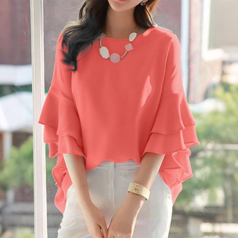 ZANZEA Damen Lässig Rundhals Rüschenärmel Locker Bluse 4XL rot/orange von Joom DACH