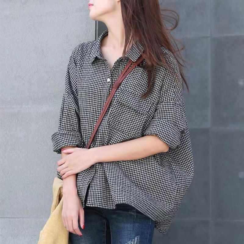 ZANZEA Damen Lässig Umlegekragen Locker Kariert Bedruckte Bluse 5XL von Joom DACH