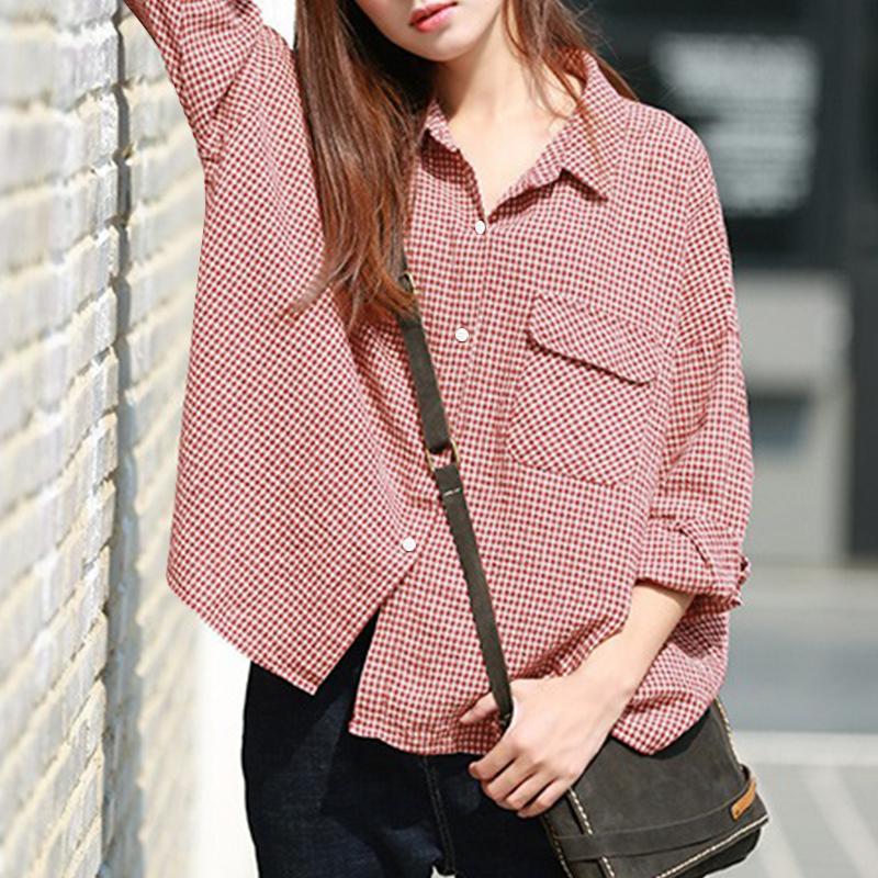 ZANZEA Damen Lässig Umlegekragen Locker Kariert Bedruckte Bluse L von Joom DACH