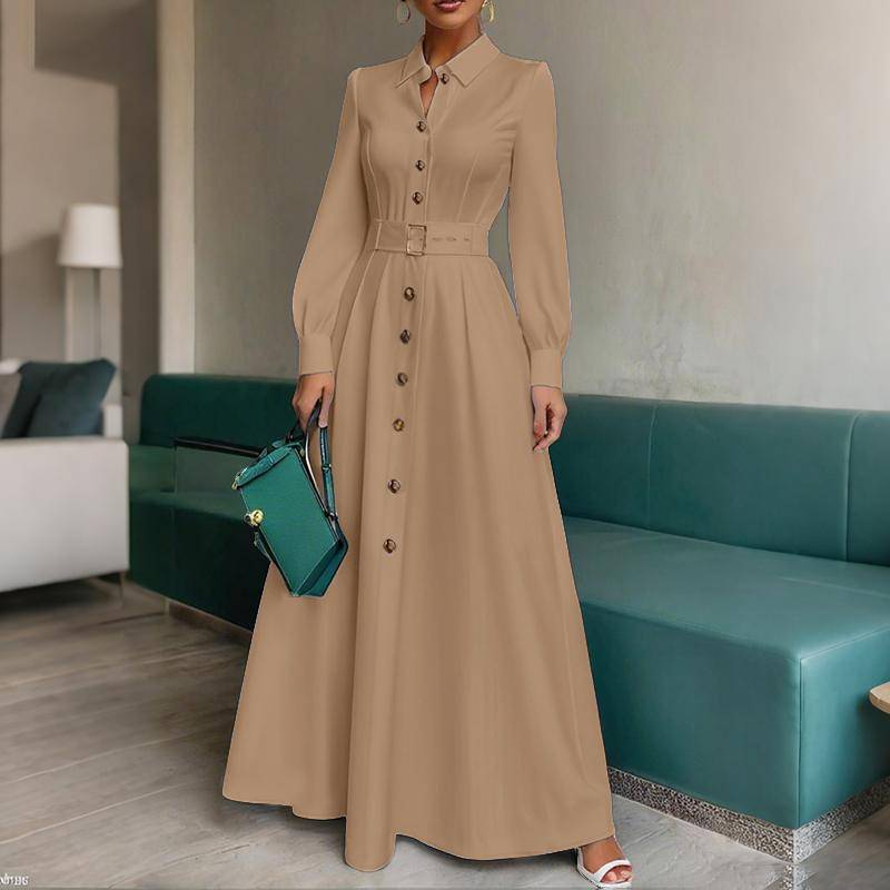 ZANZEA Damen Lässig Umlegekragen Locker Langarm Langes Kleid 3XL khaki von Joom DACH
