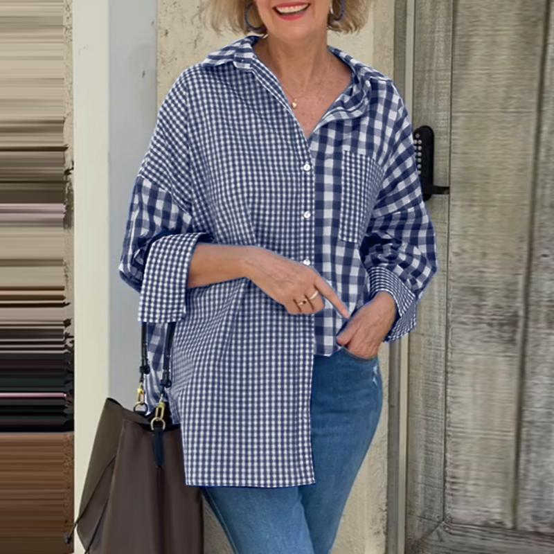 ZANZEA Damen Lässige Bluse mit Umlegekragen und langen Ärmeln, lockere Karomuster 4XL dunkelblaue ZANZEA Damen Lässige Bluse mit Umlegekragen und langen Ärmeln, lockere Karomuster 4XL dunkelblaue von Joom DACH