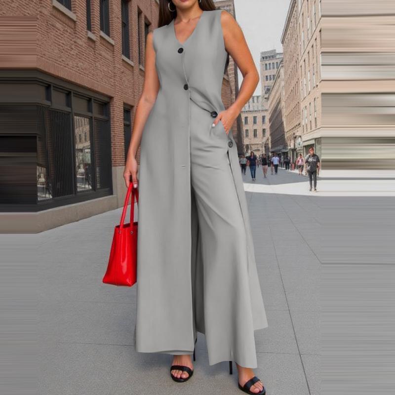 ZANZEA Damen Lässige Lange Weste und Hose Sommer Zweiteiler Anzugsets 4XL graue von Joom DACH