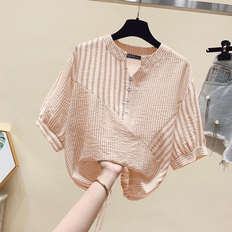 ZANZEA Damen Lässige V-Ausschnitt Streifen Halbarm Lose Bluse 5XL khaki ZANZEA Damen Lässige V-Ausschnitt Streifen Halbarm Lose Bluse 5XL khaki von Joom DACH