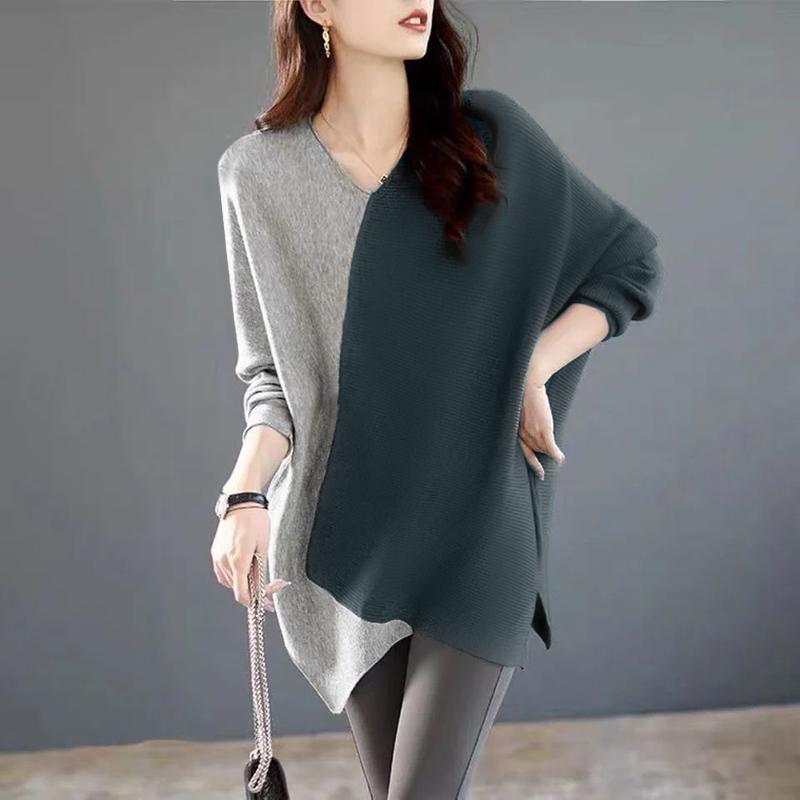 ZANZEA Damen Lässiges Langarm-T-Shirt mit unregelmäßigem Saum und Patchwork 3XL blau von Joom DACH