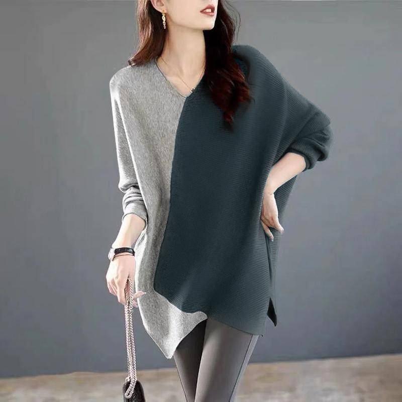 ZANZEA Damen Lässiges Langarm-T-Shirt mit unregelmäßigem Saum und Patchwork 3XL blau von Joom DACH