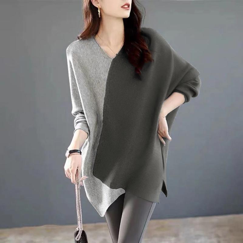 ZANZEA Damen Lässiges Langarm-T-Shirt mit unregelmäßigem Saum und Patchwork S dunkelgraue von Joom DACH