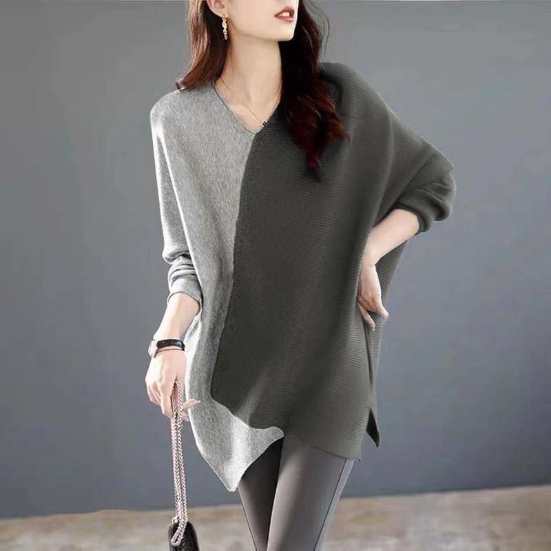 ZANZEA Damen Lässiges Langarm-T-Shirt mit unregelmäßigem Saum und Patchwork S dunkelgraue von Joom DACH