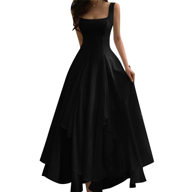 ZANZEA Damen Lässiges Quadratischer Ausschnitt Ärmellos Rüschen Langes Kleid 4XL schwarz von Joom DACH