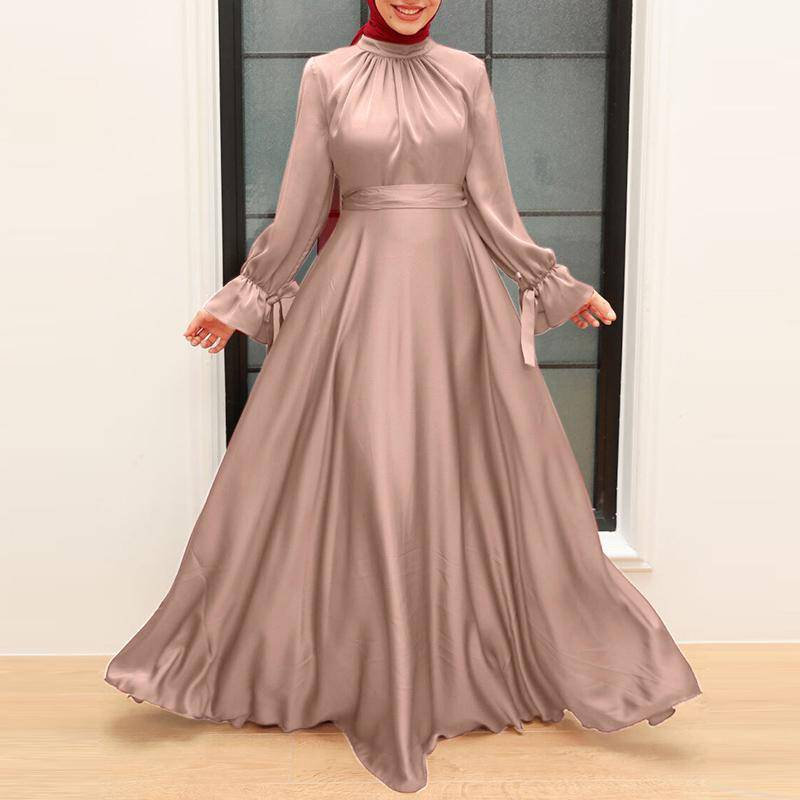 ZANZEA Damen Lässiges Rundhals-Kleid in Volltonfarbe mit langen Ärmeln 4XL rosa von Joom DACH
