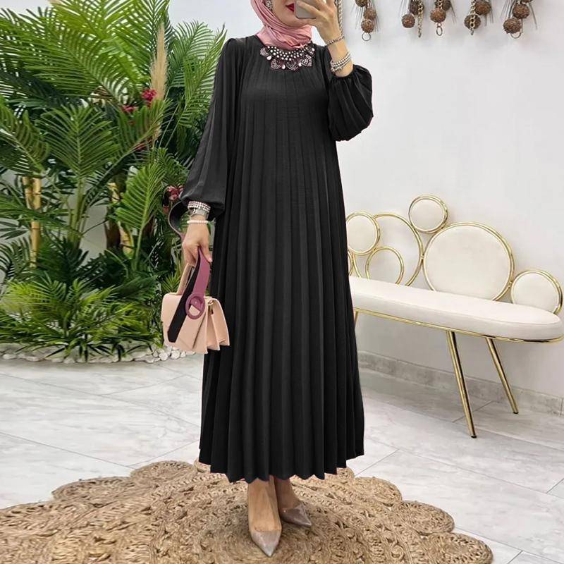 ZANZEA Damen Lässiges Rundhals-Langarm-Kleid mit lockerer Plisseefalte S schwarz von Joom DACH