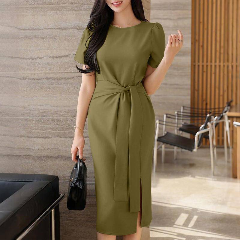 ZANZEA Damen Lässiges Rundhals-Sommer-Kurzarm-Etuikleid 2XL armee grüne von Joom DACH