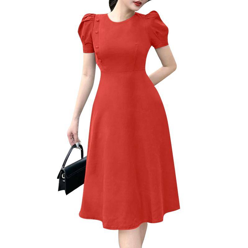 ZANZEA Damen Lässiges Rundhals-Sommerkleid mit kurzen Ärmeln in A-Linie 3XL rot von Joom DACH