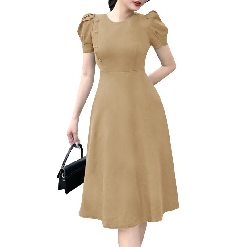 ZANZEA Damen Lässiges Rundhals-Sommerkleid mit kurzen Ärmeln in A-Linie 5XL khaki von Joom DACH
