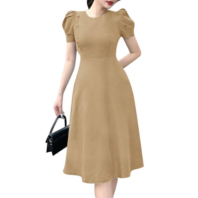 ZANZEA Damen Lässiges Rundhals-Sommerkleid mit kurzen Ärmeln in A-Linie 5XL khaki von Joom DACH
