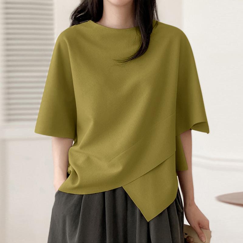 ZANZEA Damen Lässiges Rundhals-T-Shirt mit 3/4-Ärmeln, locker und einfarbig 5XL grün von Joom DACH