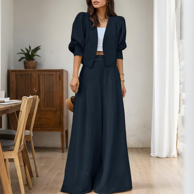 ZANZEA Damen Langarm Strickjacke Bluse und Weitbein Hose Zweiteilige Anzugsets S graue von Joom DACH