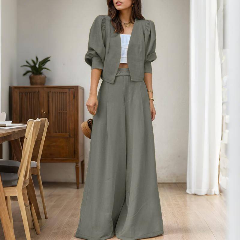 ZANZEA Damen Langarm Strickjacke Bluse und Weitbein Hose Zweiteilige Anzugsets 2XL graue von Joom DACH