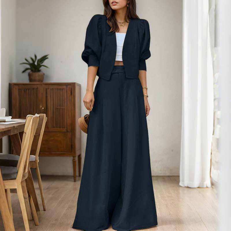 ZANZEA Damen Langarm Strickjacke Bluse und Weitbein Hose Zweiteilige Anzugsets 2XL dunkelblaue von Joom DACH