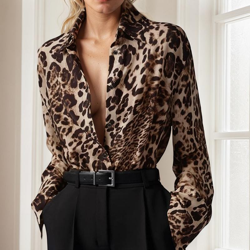 ZANZEA Damen Leopardenmuster Stilvolle Langarm Button-Down Bluse 5XL braun von Joom DACH