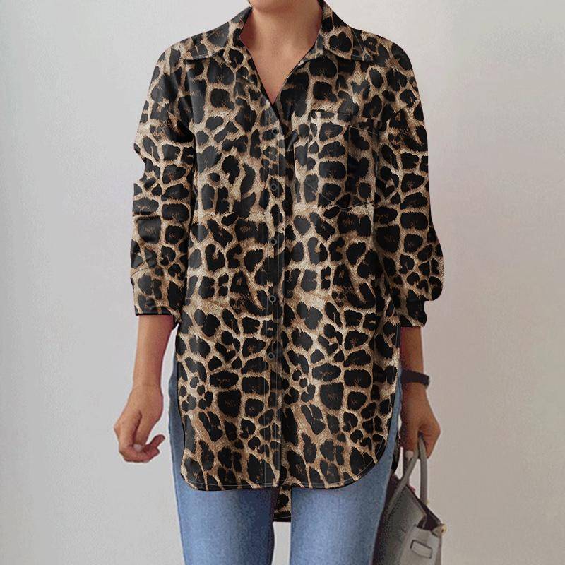 ZANZEA Damen Locker Lässige Leopard-Print Langarmbluse 4XL hellbraune von Joom DACH