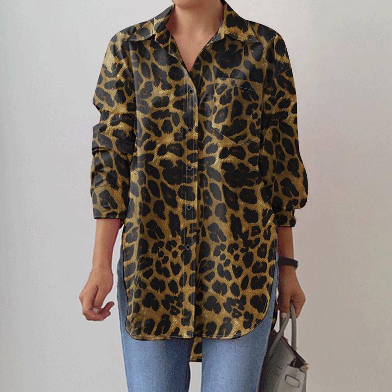 ZANZEA Damen Locker Lässige Leopard-Print Langarmbluse 5XL khaki von Joom DACH