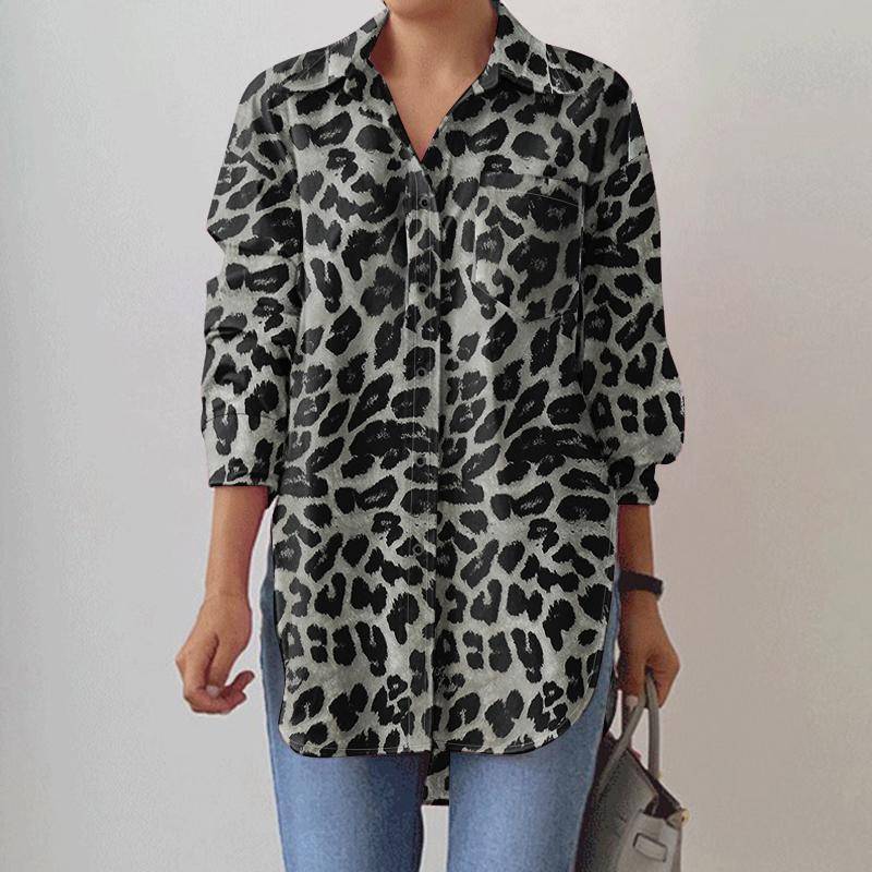 ZANZEA Damen Locker Lässige Leopard-Print Langarmbluse 5XL dunkelgraue von Joom DACH