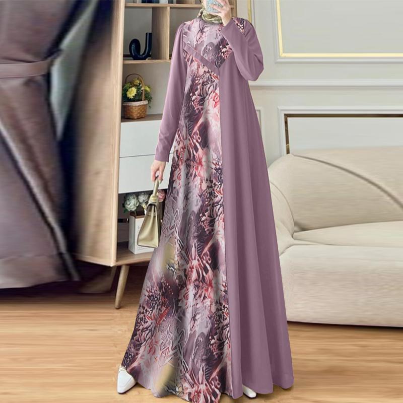 ZANZEA Damen Muslimisches Rundhals Langarm Colorblocking Lockeres Kleid M cameo rosa von Joom DACH