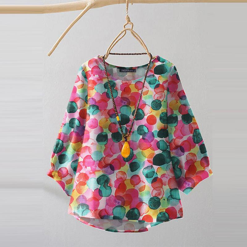 ZANZEA Damen Print Lässige Rundhals 3/4 Ärmel Lose Bluse 2XL von Joom DACH