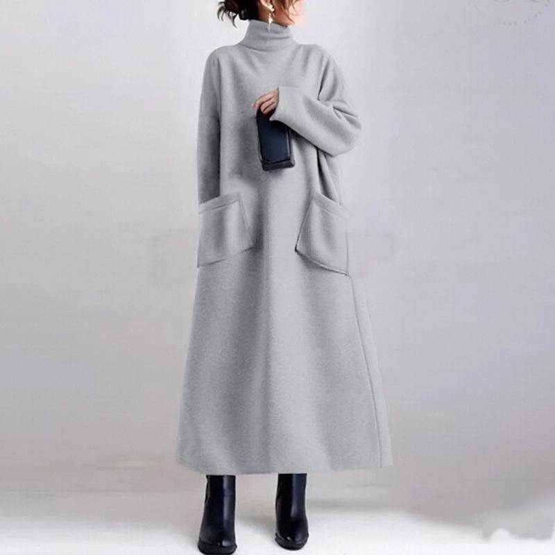 ZANZEA Damen Rollkragen Langarm Lässiges Herbst Winter Sweatshirt Kleid 4XL hellgrau von Joom DACH