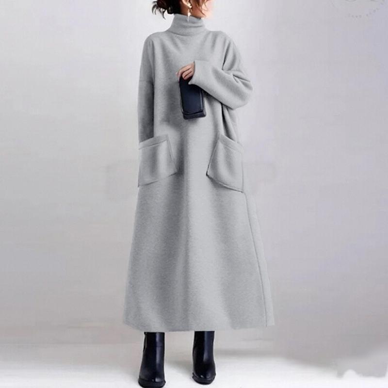 ZANZEA Damen Rollkragen Langarm Lässiges Herbst Winter Sweatshirt Kleid 5XL hellgrau von Joom DACH