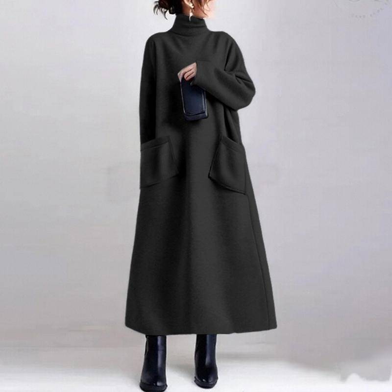 ZANZEA Damen Rollkragen Langarm Lässiges Herbst Winter Sweatshirt Kleid 5XL schwarz von Joom DACH