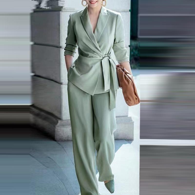 ZANZEA Damen-Set, lässige Strickjacke, Bluse und Hose mit weitem Bein, lockeres zweiteiliges Anzug-Set 5XL grün von Joom DACH