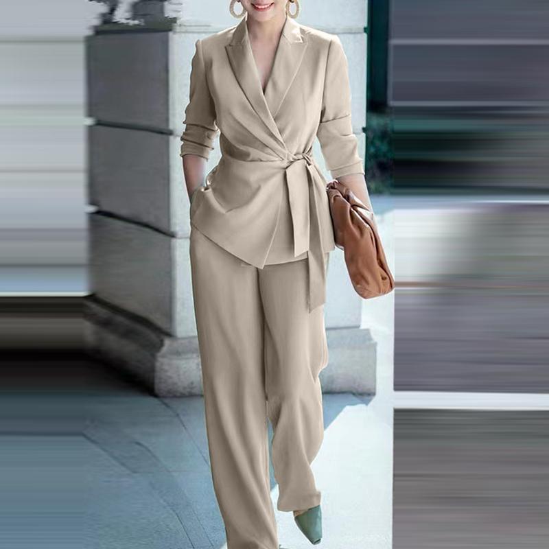 ZANZEA Damen-Set, lässige Strickjacke, Bluse und Hose mit weitem Bein, lockeres zweiteiliges Anzug-Set XL beige von Joom DACH