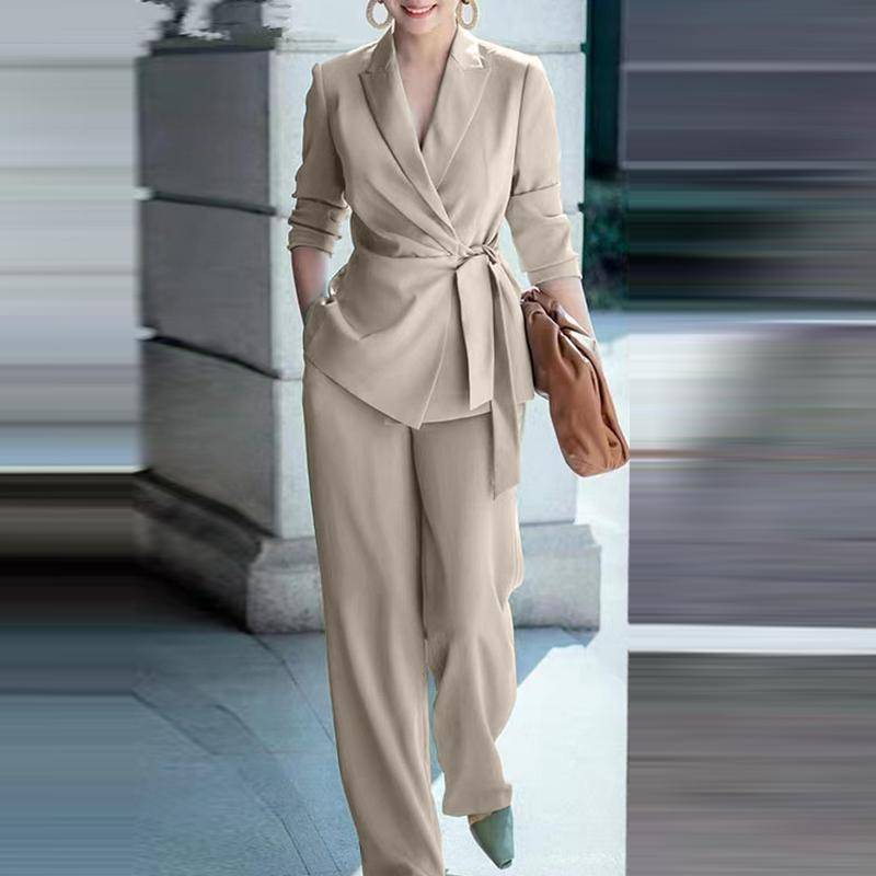 ZANZEA Damen-Set, lässige Strickjacke, Bluse und Hose mit weitem Bein, lockeres zweiteiliges Anzug-Set XL beige von Joom DACH
