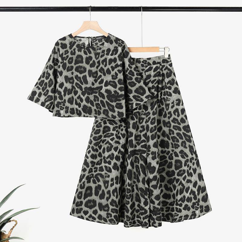 ZANZEA Damen-Set mit bedruckter Bluse mit 3/4-Ärmeln und Hose mit weitem Bein, lässig, zweiteilig XL hellgrau von Joom DACH