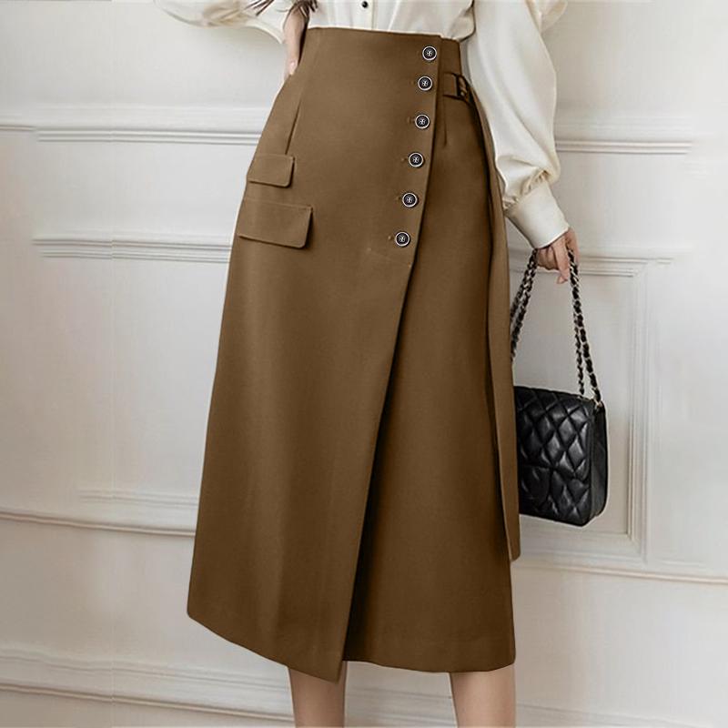 ZANZEA Damen Sommer Casual Einfarbig Hohe Taille Röcke 5XL braun von Joom DACH