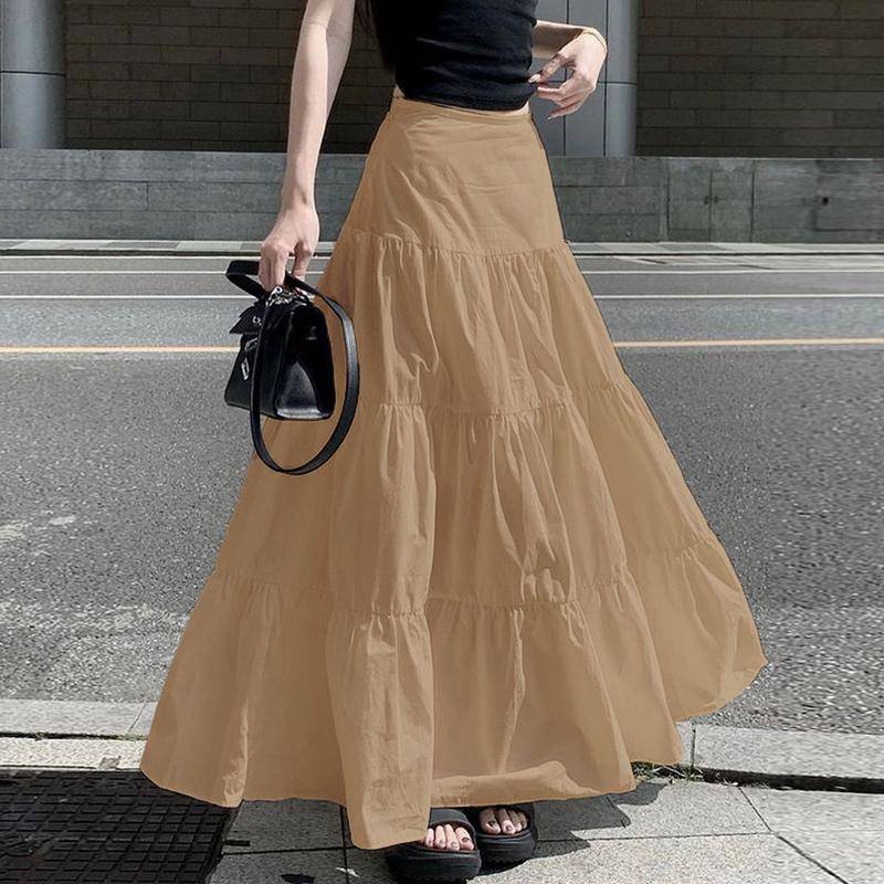 ZANZEA Damen Sommer Casual Einfarbig Locker Lange Röcke L khaki von Joom DACH